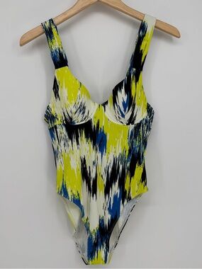 Wolford Essentials Citron Print One Piece Swimsuit Medium B Cup Resort Luxe NWT